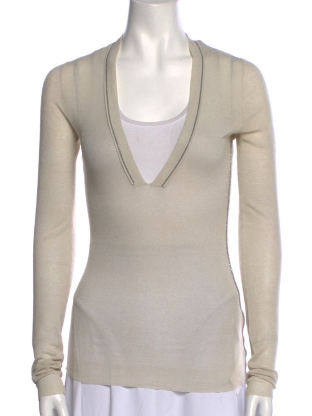 Brunello Cucinelli Soft Cream Deep-V Knit Top